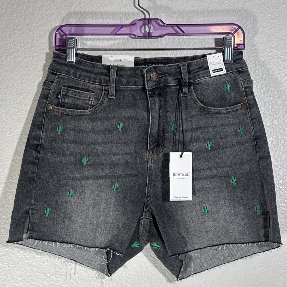 Judy Blue Cactus 🌵 Shorts Large High Waist Gray Western BOHO Country Desertcore